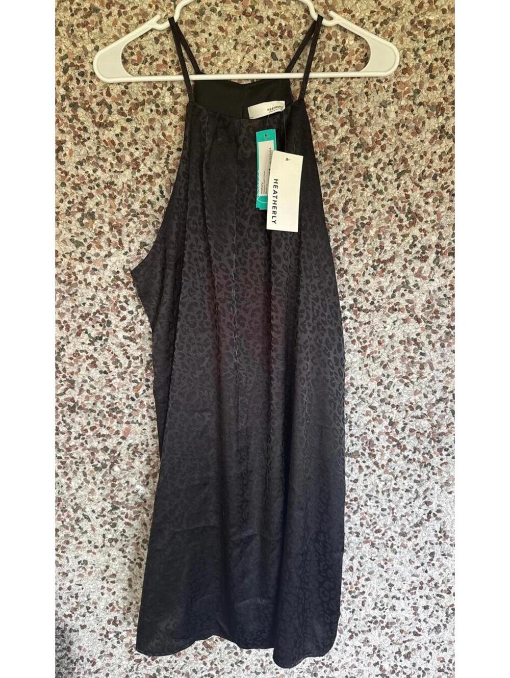 Heatherly Adalyn Shift Dress Black Leopard Jacquard Size L NWT